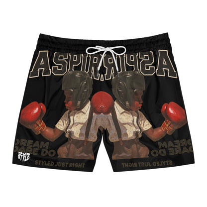 Boxer-Themed Mid-Length Swim Shorts for Men, Summer Swimwear, Beachwear, Gift for Him, Swim Trunks with Graphic Design