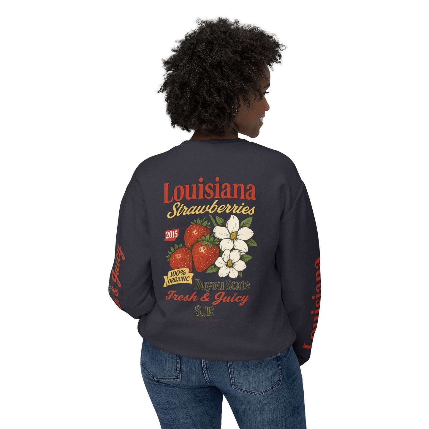 Crewneck Sweatshirt — Louisiana Strawberries Vintage Farm Graphic